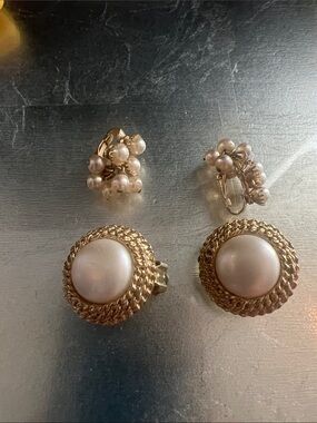 Vintage Gold and Ivory Faux Pearl Clip-On Earrings Set